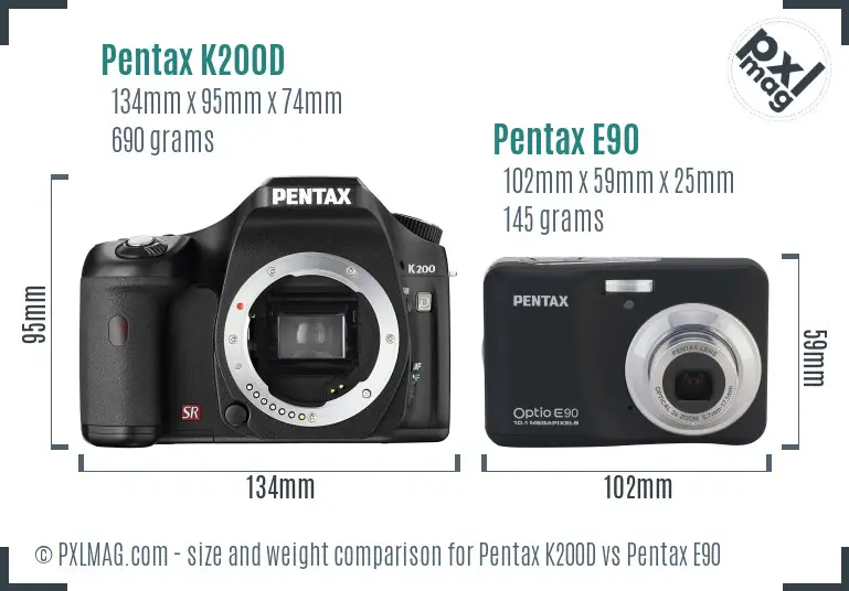 Pentax K200D vs Pentax E90 size comparison