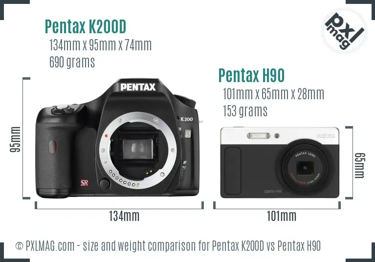 Pentax K200D vs Pentax H90 size comparison