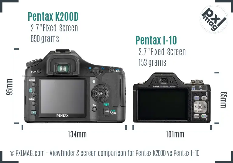 Pentax K200D vs Pentax I-10 Screen and Viewfinder comparison