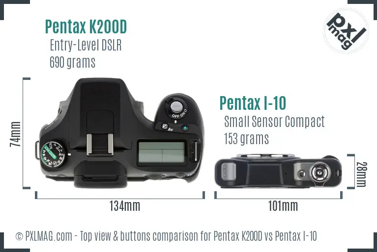 Pentax K200D vs Pentax I-10 top view buttons comparison