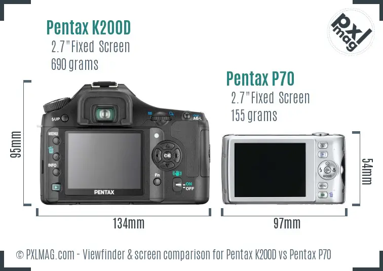 Pentax K200D vs Pentax P70 Screen and Viewfinder comparison
