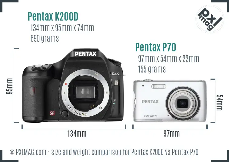 Pentax K200D vs Pentax P70 size comparison