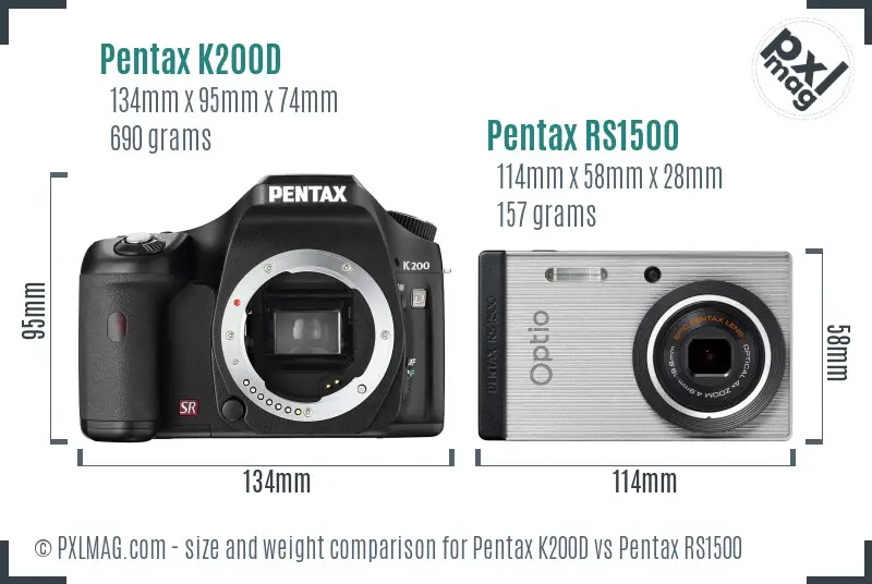 Pentax K200D vs Pentax RS1500 size comparison