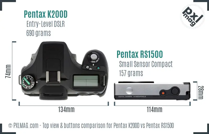 Pentax K200D vs Pentax RS1500 top view buttons comparison