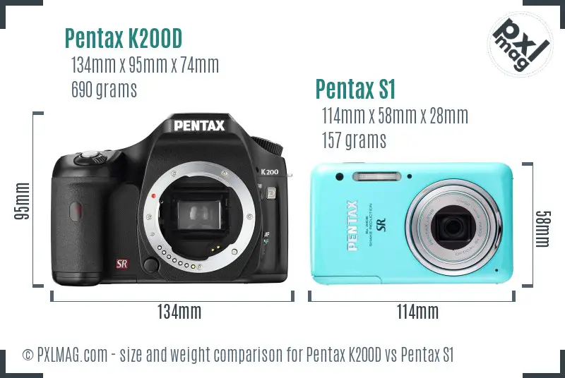 Pentax K200D vs Pentax S1 size comparison