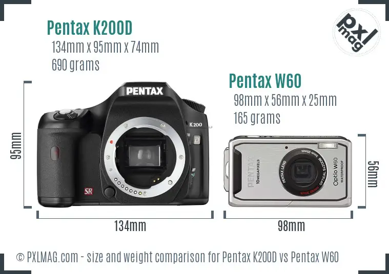Pentax K200D vs Pentax W60 size comparison