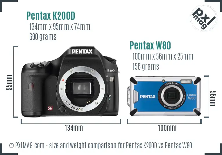 Pentax K200D vs Pentax W80 size comparison