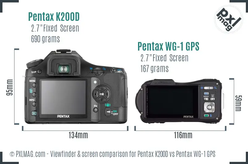 Pentax K200D vs Pentax WG-1 GPS Screen and Viewfinder comparison