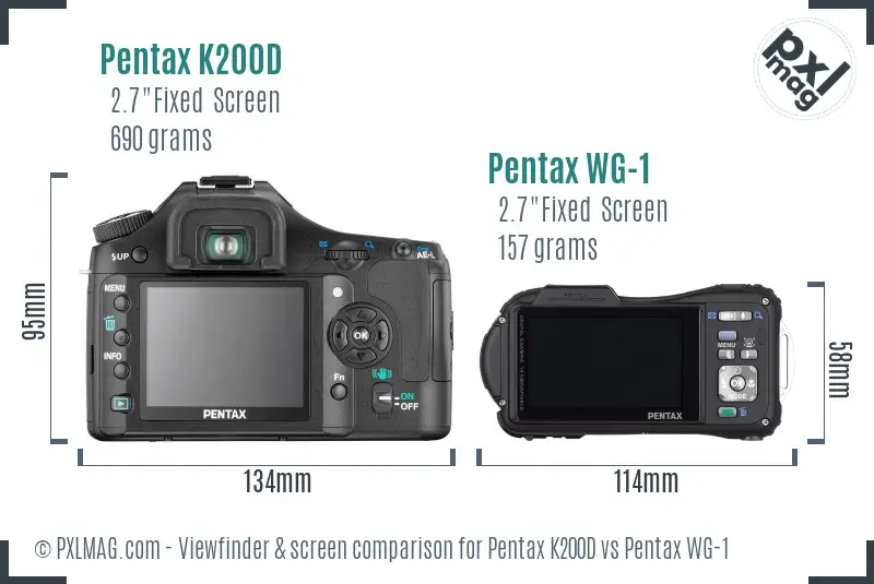 Pentax K200D vs Pentax WG-1 Screen and Viewfinder comparison