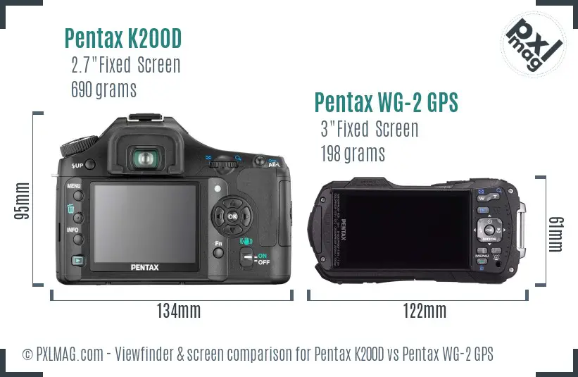 Pentax K200D vs Pentax WG-2 GPS Screen and Viewfinder comparison