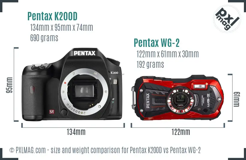 Pentax K200D vs Pentax WG-2 size comparison