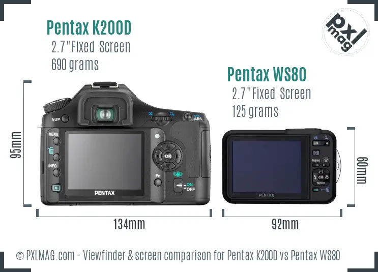 Pentax K200D vs Pentax WS80 Screen and Viewfinder comparison