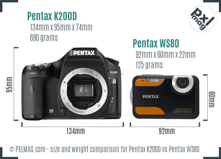 Pentax K200D vs Pentax WS80 size comparison