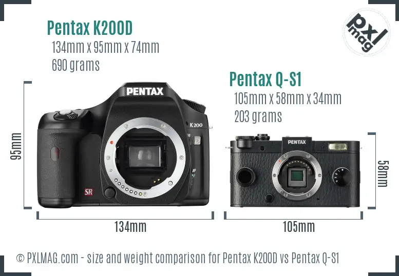 Pentax K200D vs Pentax Q-S1 size comparison