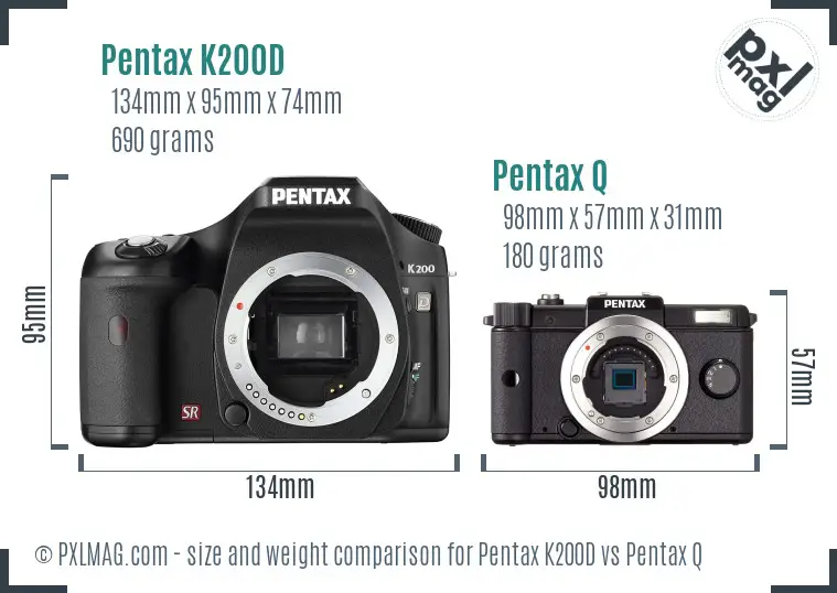 Pentax K200D vs Pentax Q size comparison