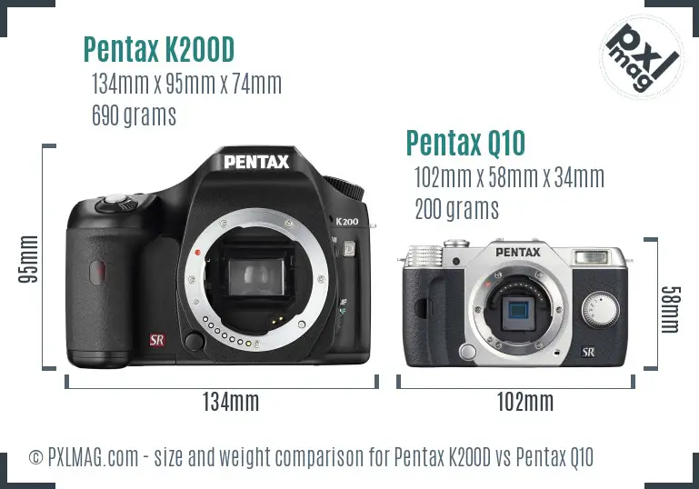 Pentax K200D vs Pentax Q10 size comparison