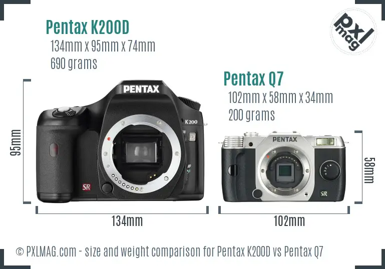 Pentax K200D vs Pentax Q7 size comparison Pentax K200D vs Pentax Q7 size comparison