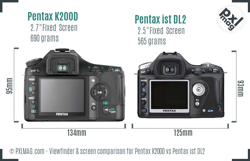 Pentax K200D vs Pentax ist DL2 Screen and Viewfinder comparison