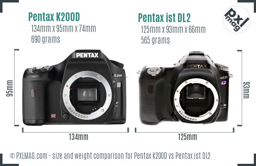 Pentax K200D vs Pentax ist DL2 size comparison