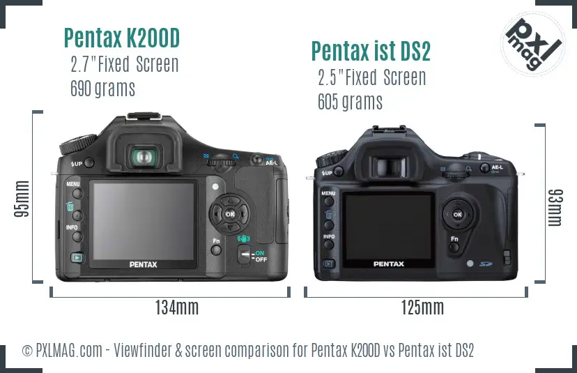 Pentax K200D vs Pentax ist DS2 Screen and Viewfinder comparison
