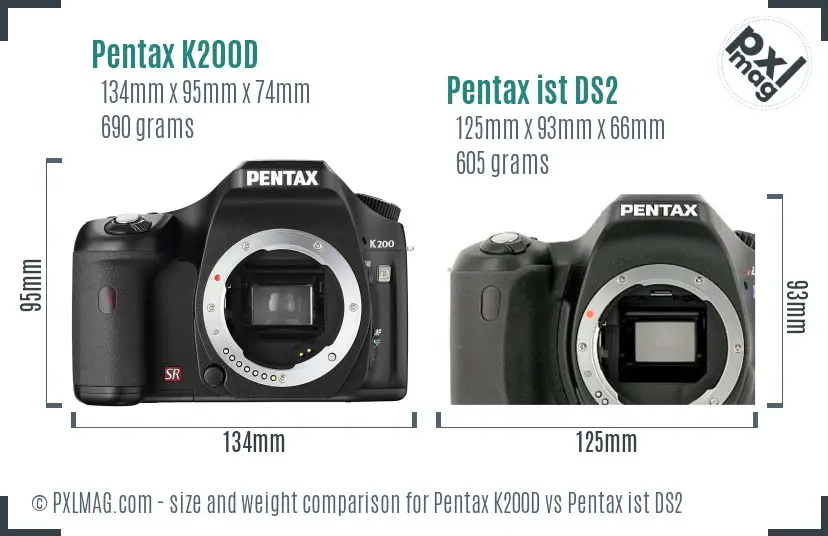 Pentax K200D vs Pentax ist DS2 size comparison