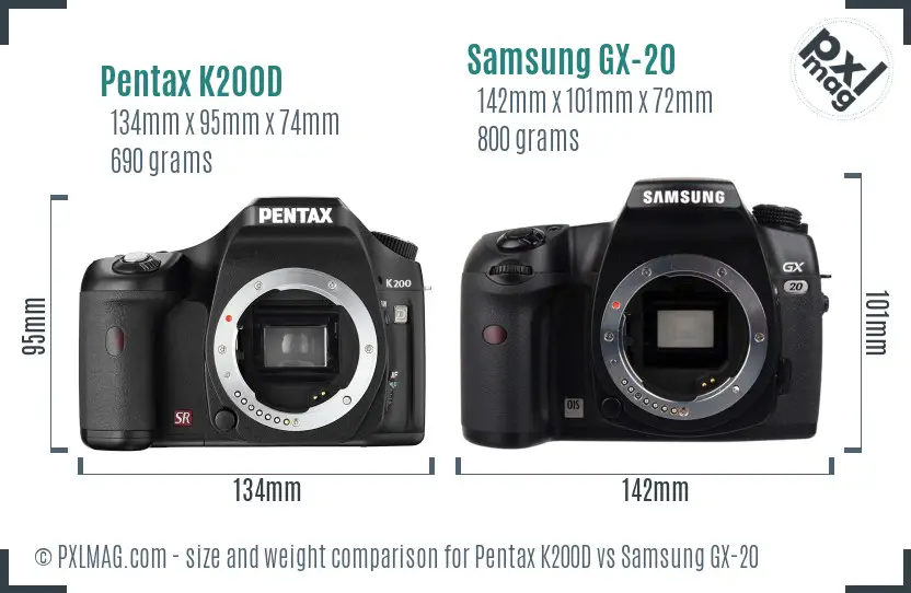 Pentax K200D vs Samsung GX-20 size comparison Pentax K200D vs Samsung GX-20 size comparison