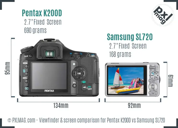 Pentax K200D vs Samsung SL720 Screen and Viewfinder comparison