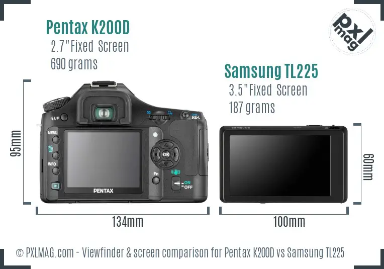 Pentax K200D vs Samsung TL225 Screen and Viewfinder comparison