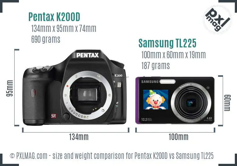 Pentax K200D vs Samsung TL225 size comparison