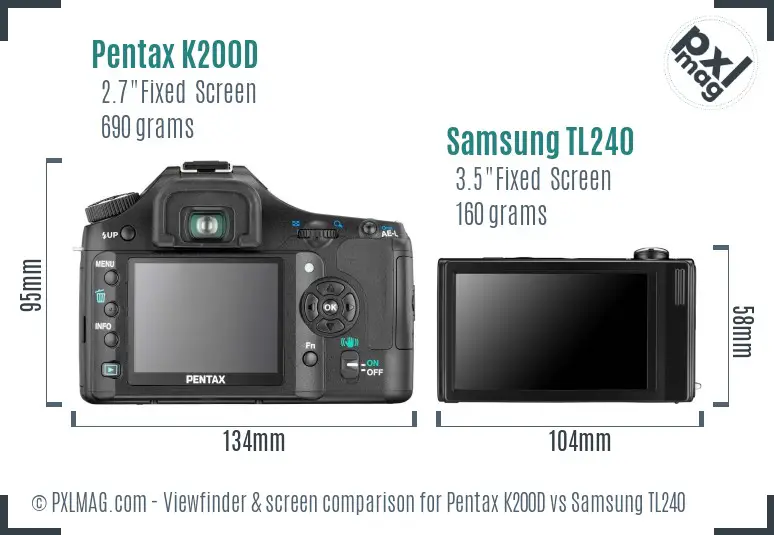 Pentax K200D vs Samsung TL240 Screen and Viewfinder comparison