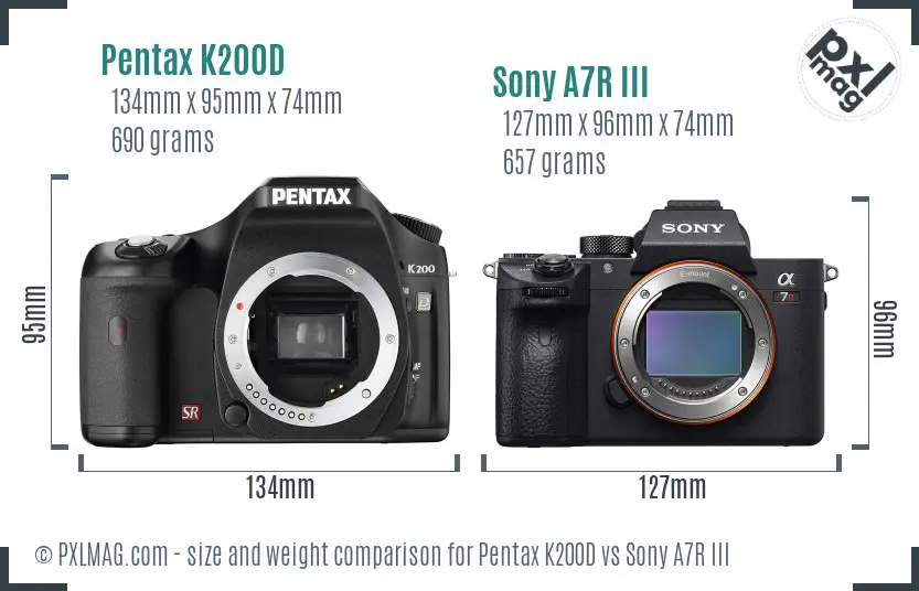 Pentax K200D vs Sony A7R III size comparison
