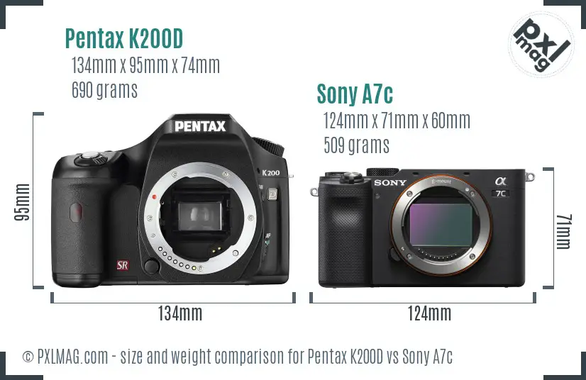 Pentax K200D vs Sony A7c size comparison