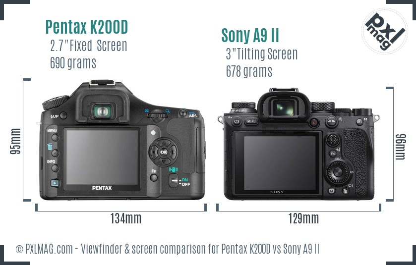 Pentax K200D vs Sony A9 II Screen and Viewfinder comparison