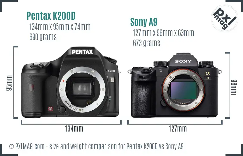 Pentax K200D vs Sony A9 size comparison Pentax K200D vs Sony A9 size comparison