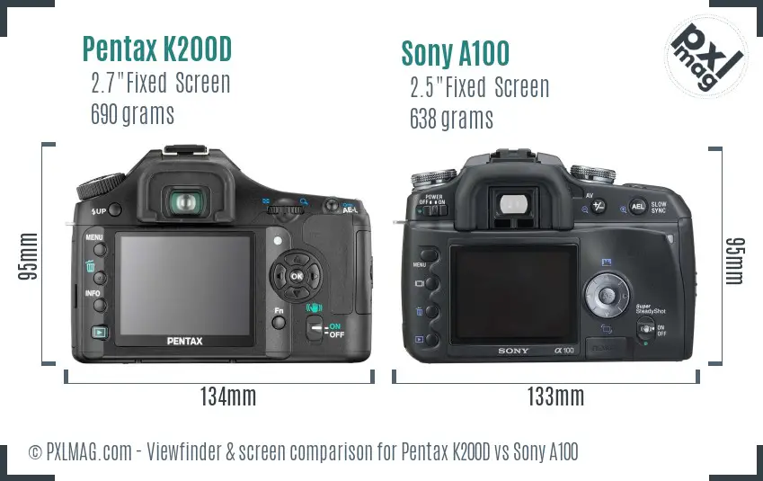 Pentax K200D vs Sony A100 Screen and Viewfinder comparison