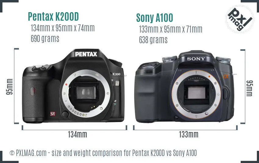 Pentax K200D vs Sony A100 size comparison
