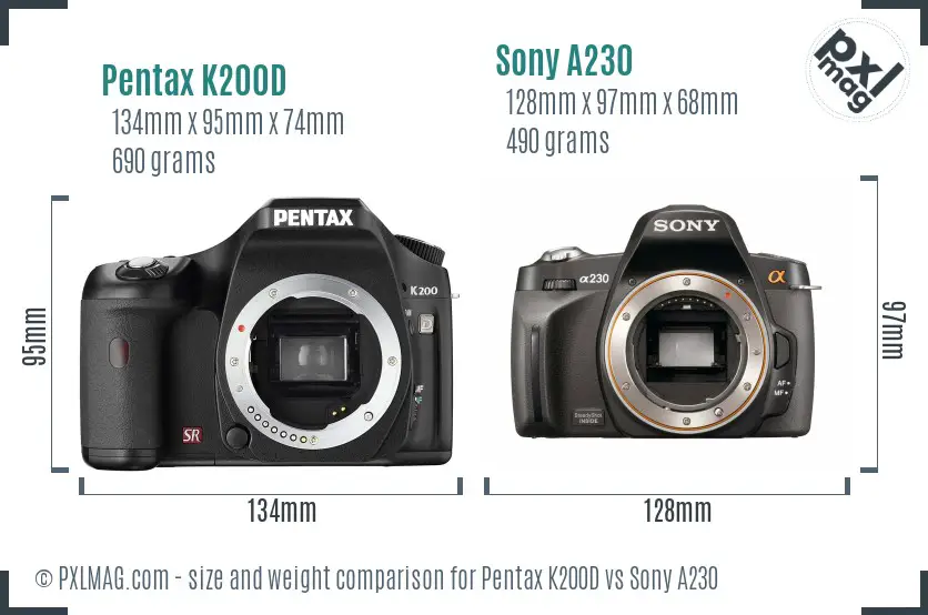 Pentax K200D vs Sony A230 size comparison