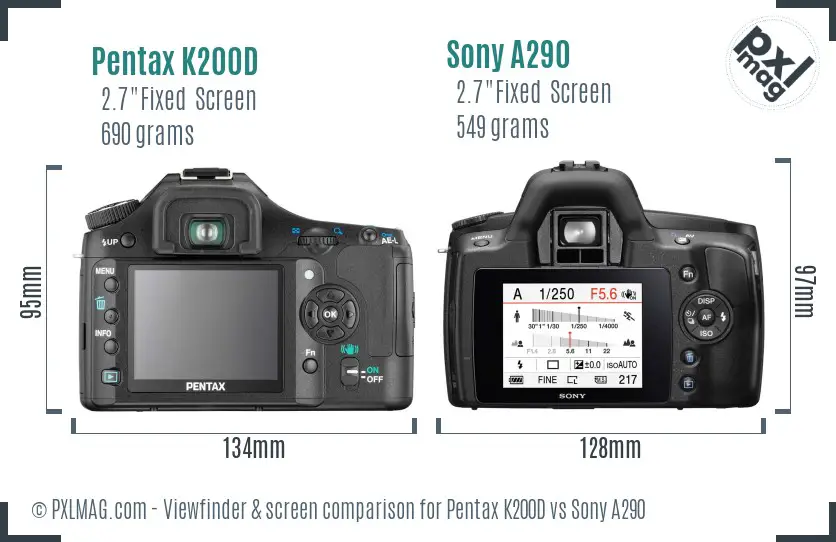Pentax K200D vs Sony A290 Screen and Viewfinder comparison