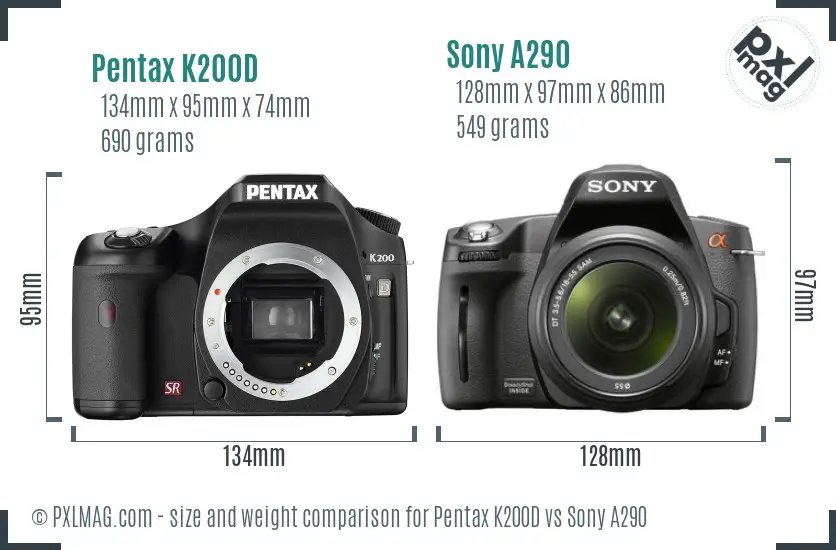 Pentax K200D vs Sony A290 size comparison