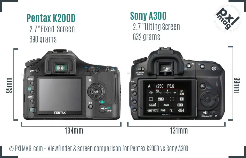 Pentax K200D vs Sony A300 Screen and Viewfinder comparison