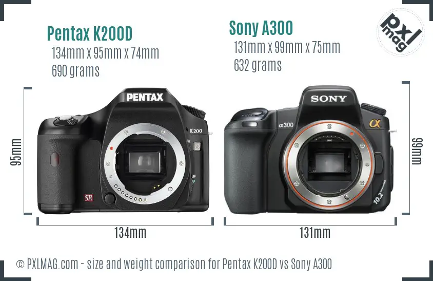 Pentax K200D vs Sony A300 size comparison