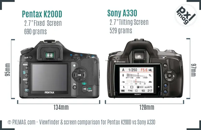 Pentax K200D vs Sony A330 Screen and Viewfinder comparison