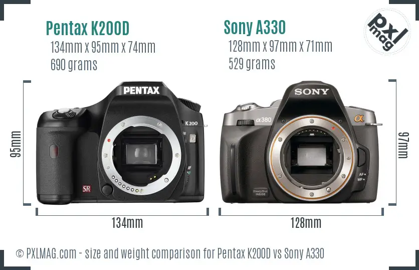 Pentax K200D vs Sony A330 size comparison