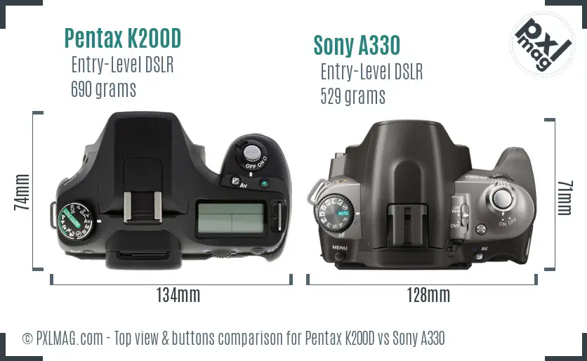 Pentax K200D vs Sony A330 top view buttons comparison