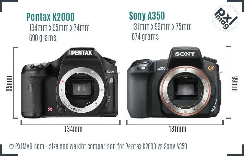 Pentax K200D vs Sony A350 size comparison