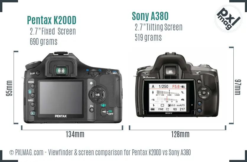 Pentax K200D vs Sony A380 Screen and Viewfinder comparison