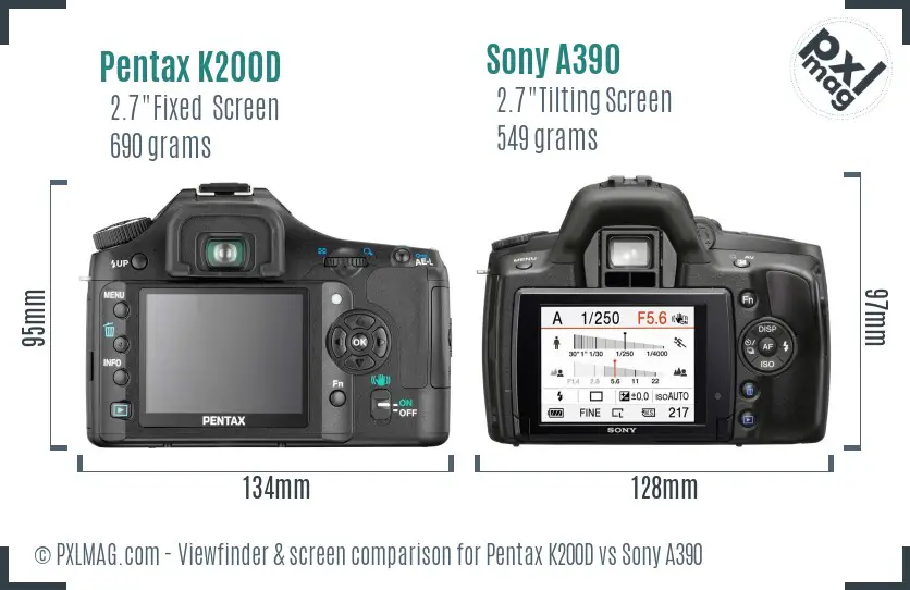 Pentax K200D vs Sony A390 Screen and Viewfinder comparison
