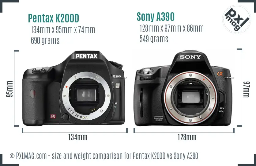 Pentax K200D vs Sony A390 size comparison