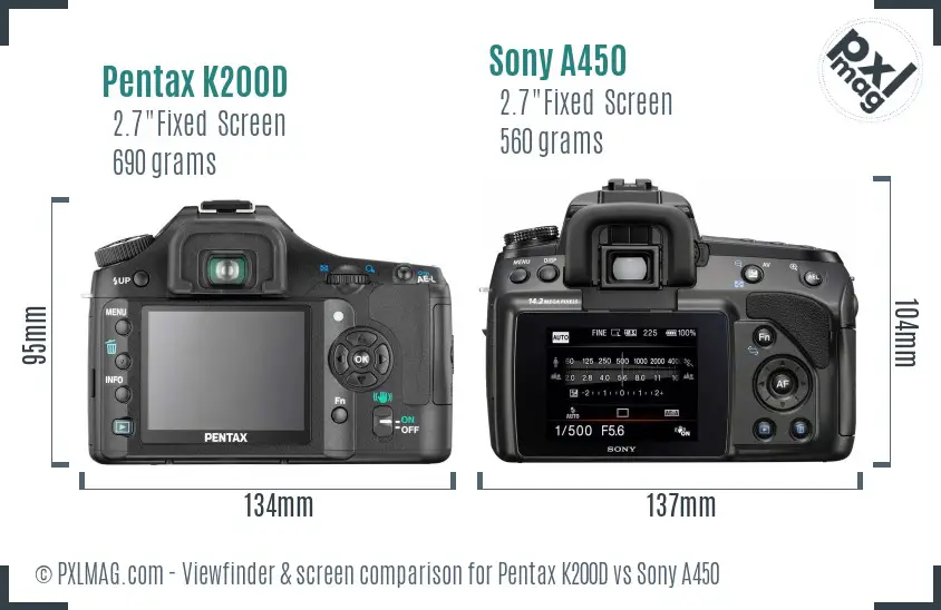 Pentax K200D vs Sony A450 Screen and Viewfinder comparison