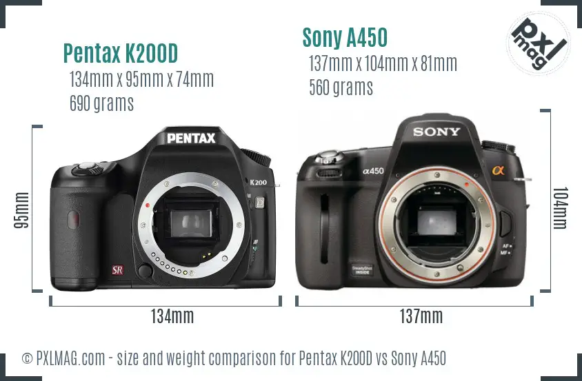 Pentax K200D vs Sony A450 size comparison